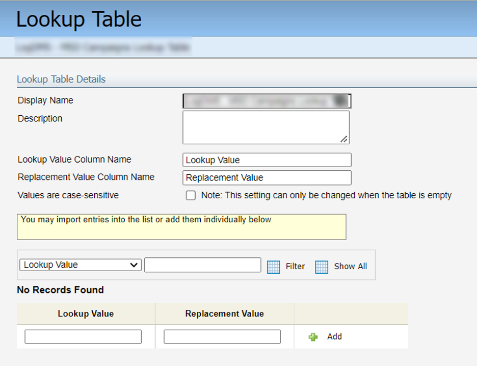 How to create a lookup table placeholder with no entries illustration